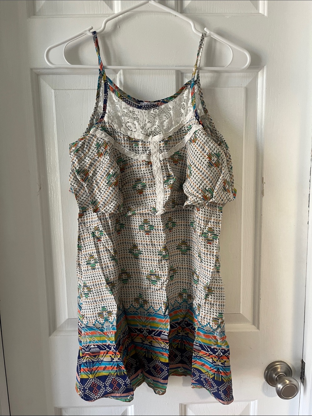 Tobi Cream Mini Dress with Green and Blue Floral-Print Accents